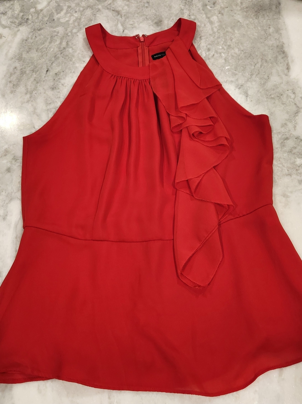 White House Black Market Red Ruffle Halter Blouse